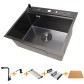 Комплект чорної мийки на кухню та змішувача з нержавіючої сталі NB-5747