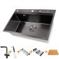 Комплект чорної мийки на кухню та змішувача з нержавіючої сталі NB-7048