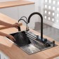 Смеситель кухонный черный с водопадом/выдвижной воронкой нержавеющий Nett OB-38