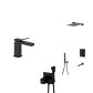 Комплект чорного змішувача на раковину, душової системи та гігієнічного душа Nett UB-51 + TSB-521 + Gappo G7207-60
