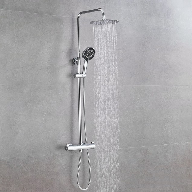 Комплект змішувача у ванну кімнату для умивальника хром та душової системи з термостатом Nett ZH-33 + SSH-24