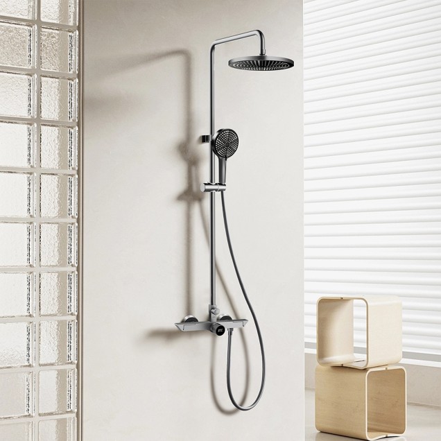 Комплект графітовий змішувач для раковини та дизайнерська душова система Nett DGr-66 + WGr-19