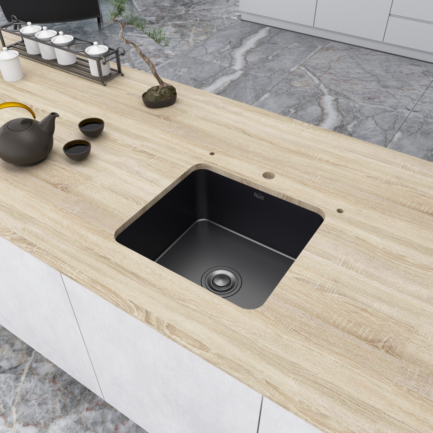 Комплект чорної кухонної мийки та змішувача з нержавіючої сталі NB-4643
