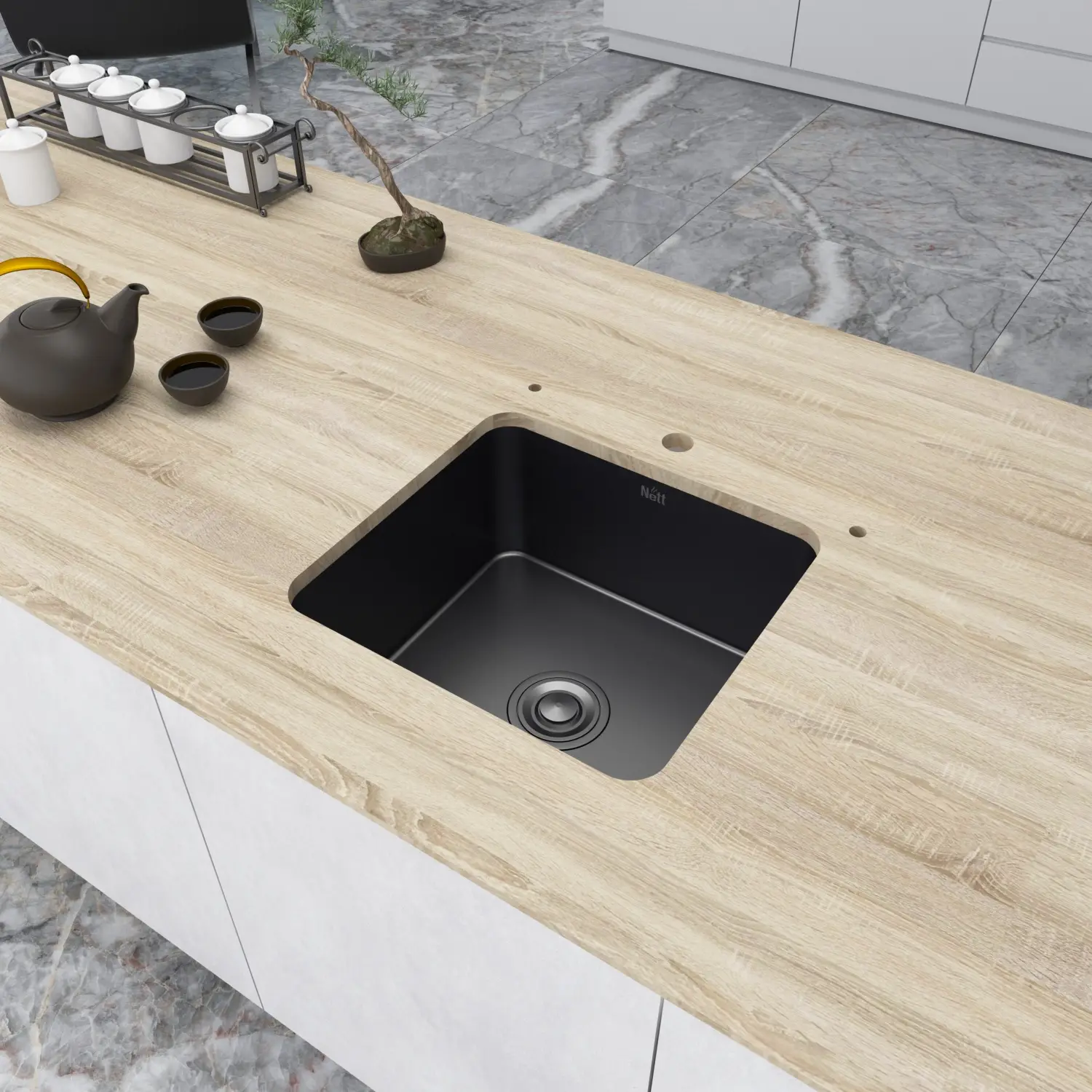 Комплект черной кухонной мойки и смесителя из нержавеющей стали NB-4643