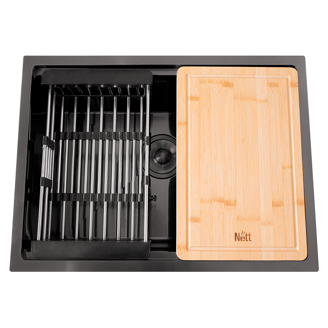 Комплект чорної мийки на кухню та змішувача з нержавіючої сталі NB-5742