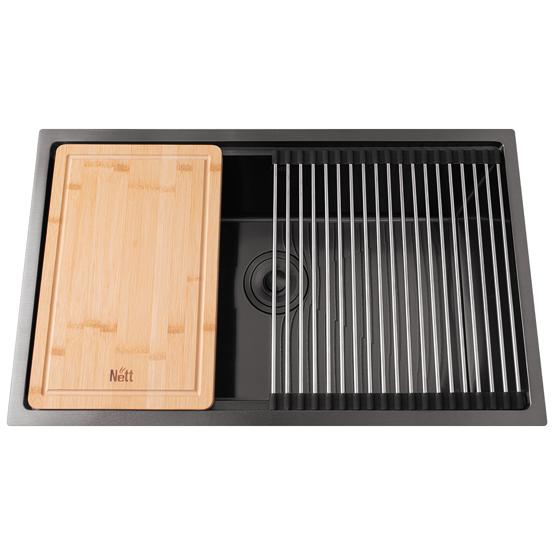 Комплект чорної мийки на кухню та змішувача з нержавіючої сталі NB-7042