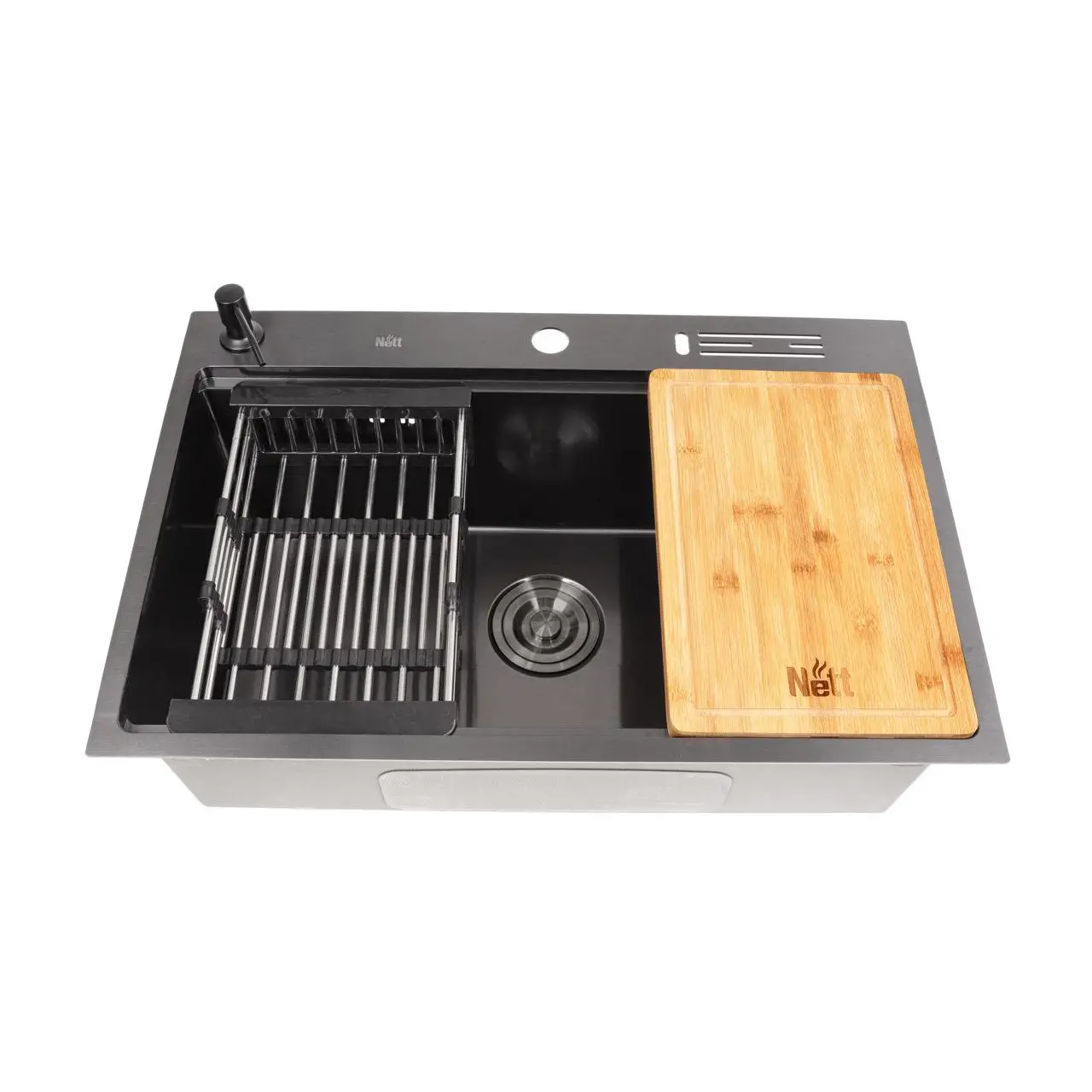 Комплект черной мойки на кухню и смеситель из нержавеющей стали NB-7048