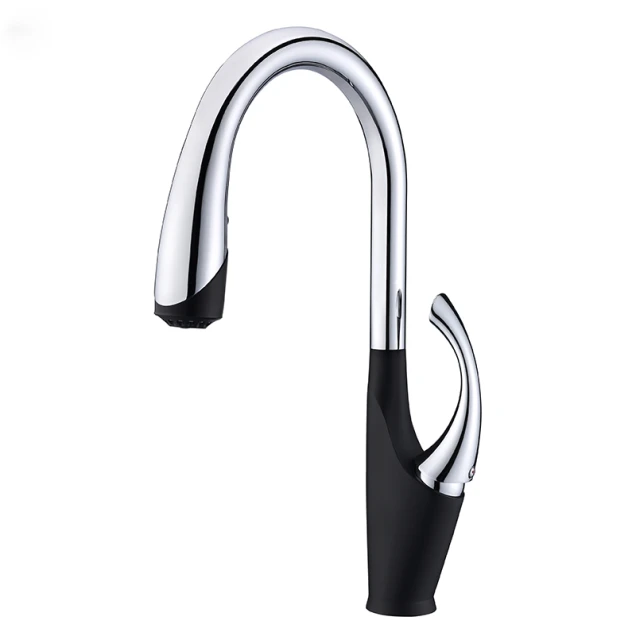 Чорний кухонний змішувач з висувним виливом "Лебідь" Nett SWB-435 фото