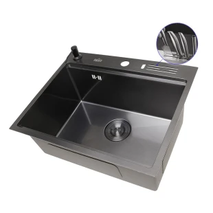 Уцінена мийка для кухні чорна з нержавійки з PVD покриттям багатофункціональна Nett NB-5747 фото