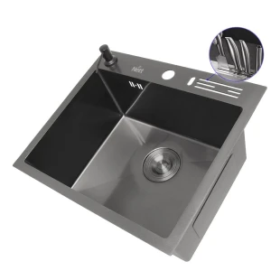 Уцінена чорна кухонна мийка 45 см накладна з нержавійки Nett NВ-5245 фото