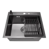 Уцінена чорна кухонна мийка 45 см накладна з нержавійки Nett NВ-5245 фото №3