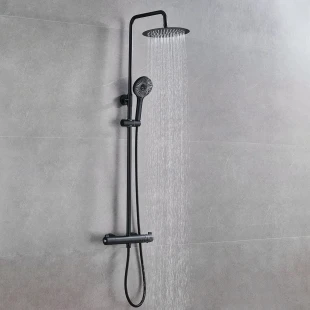 Чорна душова система з термостатом зовнішнього монтажу для душу Nett SSB-24 фото