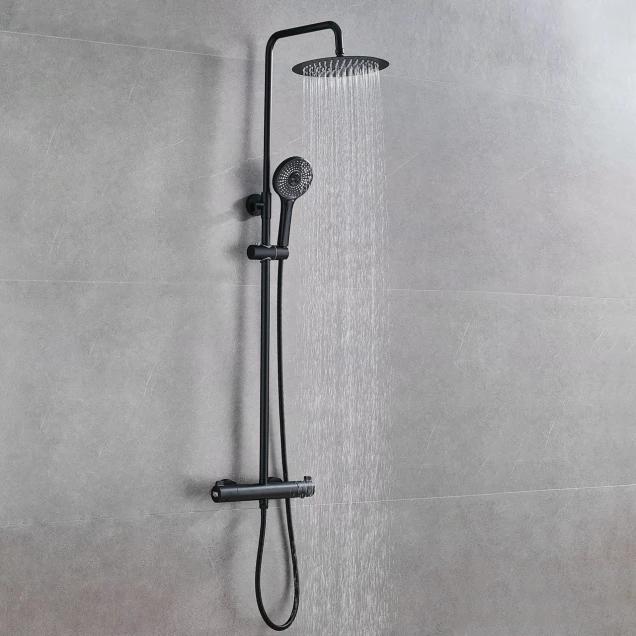 Черная душевая система с термостатом наружного монтажа для душа Nett SSB-24 фото