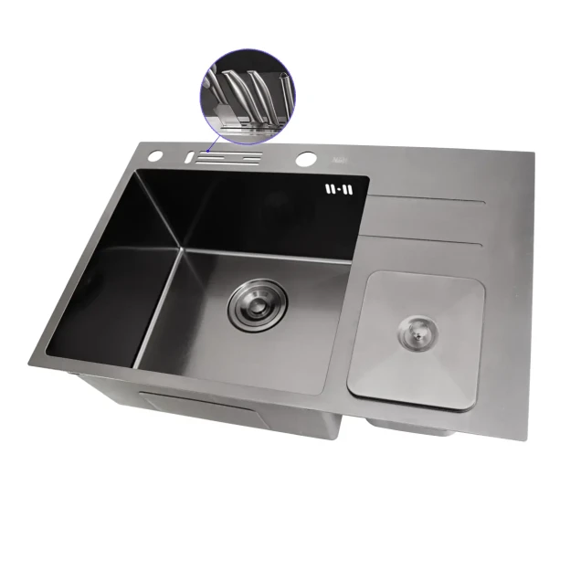 Уцінена чорна мийка з нержавійки з вбудованим смітником Nett NBM-7047 фото