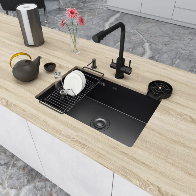 Чорна мийка для кухні з нержавійки з PVD покриттям Nett NB-6845 фото