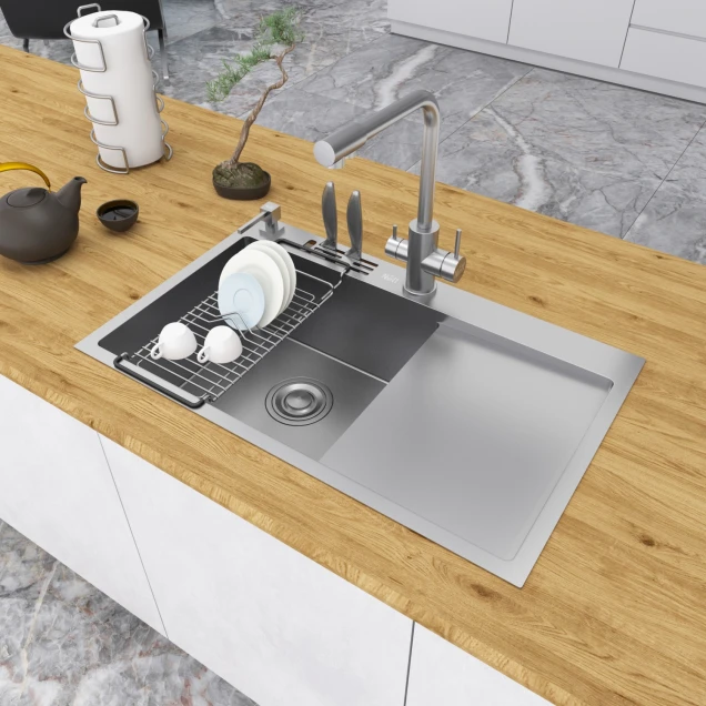 Накладна кухонна мийка з правим крилом Nett NS-7848(R) фото