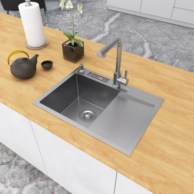 Накладна кухонна мийка з правим крилом Nett NS-6045(R) фото