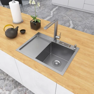 Накладна кухонна мийка з лівим крилом Nett NS-6045(L) фото