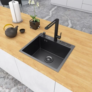 Чорна кухонна мийка 45 см накладна з нержавійки Nett NВ-5245 фото