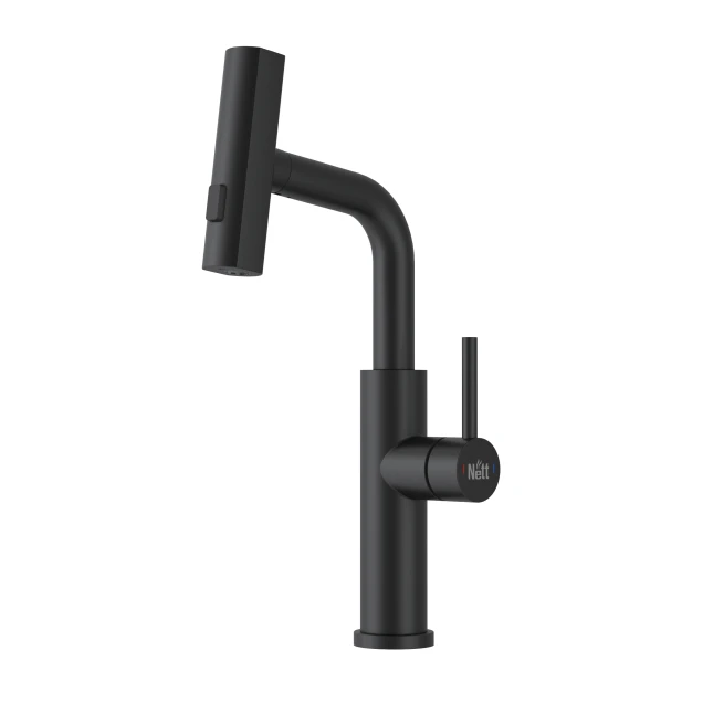 Змішувач на кухню водоспад з висувною лійкою чорний Nett LB-35 фото