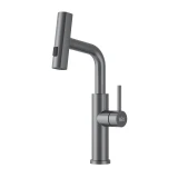 Змішувач на кухню водоспад з висувною лійкою графіт Nett LGr-35