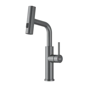 Змішувач на кухню водоспад з висувною лійкою графіт Nett LGr-35 фото