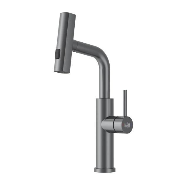 Змішувач на кухню водоспад з висувною лійкою графіт Nett LGr-35 фото