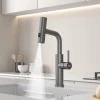 Змішувач на кухню водоспад з висувною лійкою графіт Nett LGr-35 фото №4