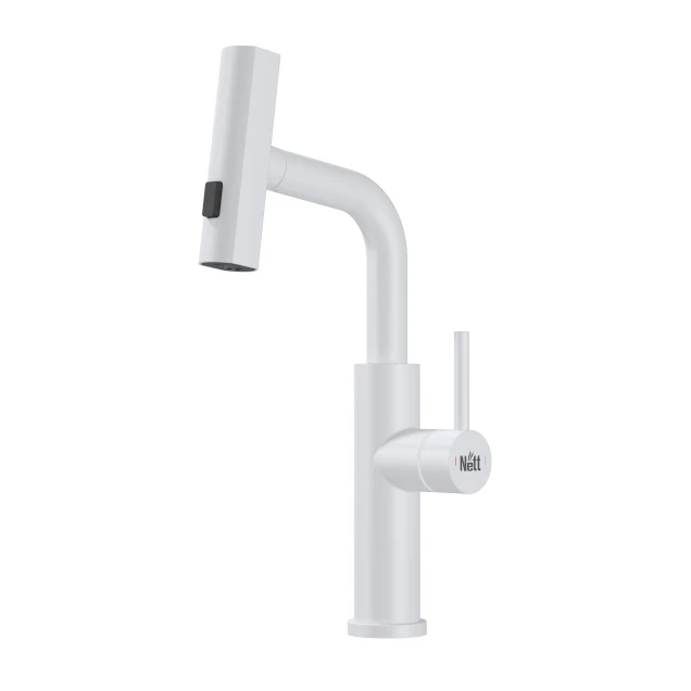 Змішувач на кухню водоспад з висувною лійкою білий Nett LW-35 фото
