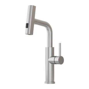 Змішувач на кухню водоспад з висувною лійкою нержавіючий Nett LS-35 фото