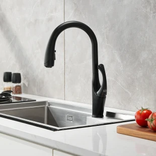Кухонний змішувач для кухні чорний з висувним виливом "Лебідь" Nett SBB-435 фото