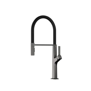 Змішувач для кухні з гнучким виливом графітовий Nett GG-56 фото