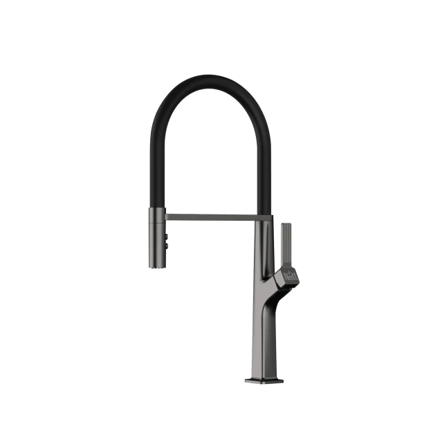 Смеситель для кухни с гибким изливом графитовый Nett GG-56 фото