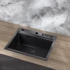 Кухонна мийка чорна з нержавійки 1.5 мм накладна багатофункціональна Nett NB-5747 фото №6