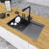 Чорна кухонна мийка з правим крилом нержавійка 1.5 мм Nett NB-7848(R)