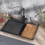 Чорна кухонна мийка з нержавійки 1.5 мм багатофункціональна Nett NB-7048