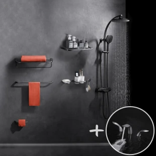 Комплект графітова душова система з термостатом зовнішнього монтажу Nett PSr-88 + змішувач та аксесуари фото