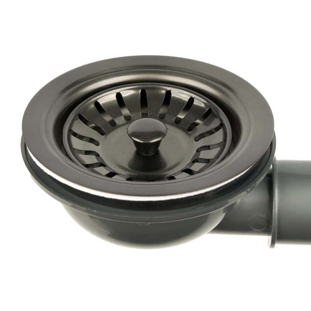 Черный сифон для мойки на кухню из нержавейки с переливом и подключением к посудомойке DMB-110 фото