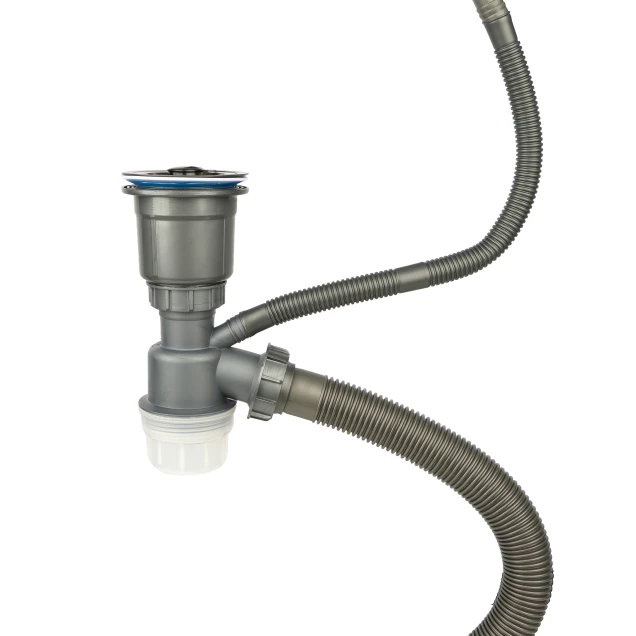 Чорний сифон для мийки на кухню з нержавійки з переливом колбою DKB-99 фото