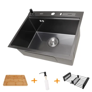 Мийки на кухню накладна чорна з нержавіючої сталі NB-5747 фото
