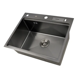 Мийка для кухні чорна накладна декорована з PVD покриттям Nett NBS-5747 фото