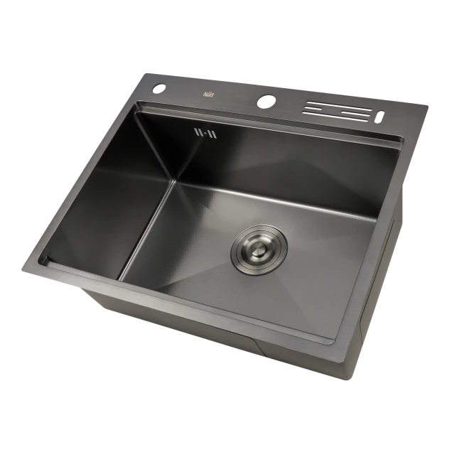 Мийка для кухні чорна накладна декорована з PVD покриттям Nett NBS-5747 фото