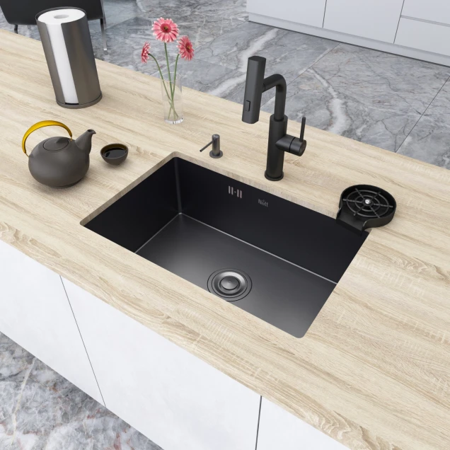Мийка для кухні чорна під стільницю з PVD покриттям багатофункціональна Nett NB-5742U фото