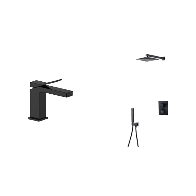 Комлпект змішувача на раковину та душової системи з термостатом чорного кольору Nett UB-51 + TSB-473 фото