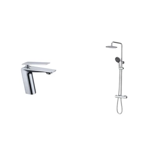 Комплект змішувача у ванну кімнату для умивальника хром та душової системи з термостатом Nett ZH-33 + SSH-24 фото