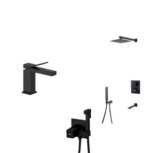 Комплект чорного змішувача на раковину, душової системи та гігієнічного душа Nett UB-51 + TSB-521 + Gappo G7207-60 фото
