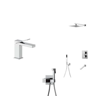 Комплект хромованого змішувача для умивальника, душової системи та гігієнічного душу Nett UH-51 + TSH-521 + Gappo G7207-40 фото