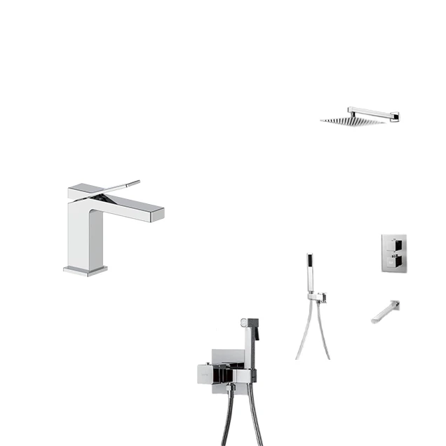 Комплект хромованого змішувача для умивальника, душової системи та гігієнічного душу Nett UH-51 + TSH-521 + Gappo G7207-40 фото