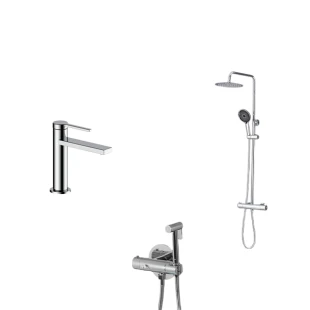 Комплект душова система з термостатом, змішувач на раковину та гігієнічний душ Nett SSH-24 + VH-22 + Gappo G7290 фото