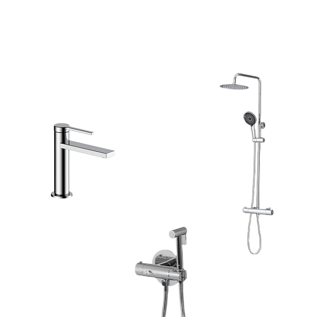 Комплект душова система з термостатом, змішувач на раковину та гігієнічний душ Nett SSH-24 + VH-22 + Gappo G7290 фото